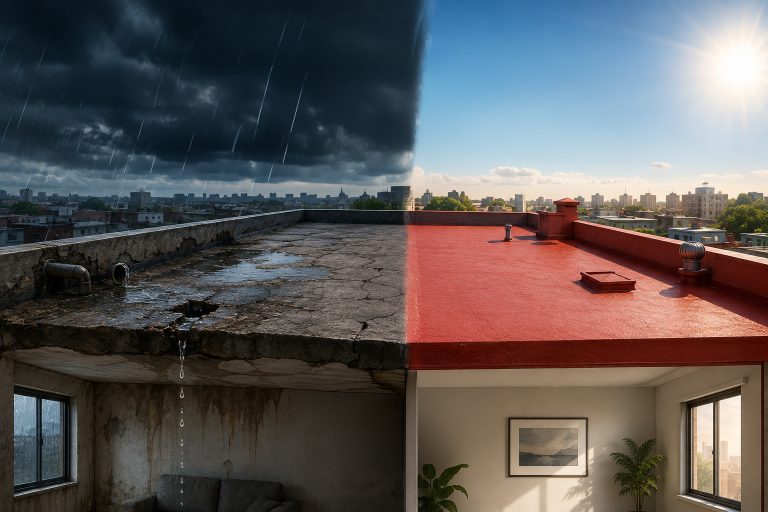 Imagen técnica de filtración de agua en losa de concreto con impermeabilizante desgastado en CDMX.